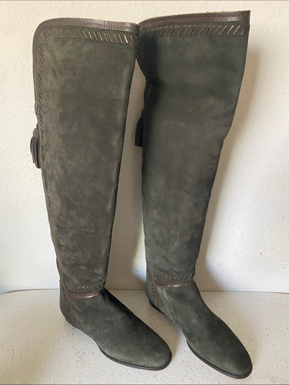 Jimmy Choo Olive Suede Over-the-Knee Tassel Boots